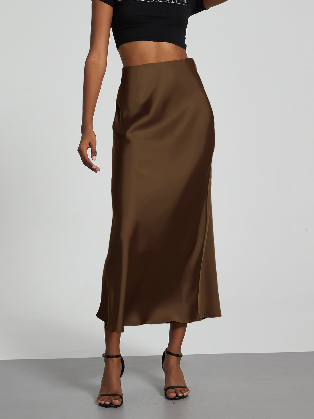 Damen Stilvolle Satin-Stretchrock mit hohem Bund und fließendem Schnitt R&B