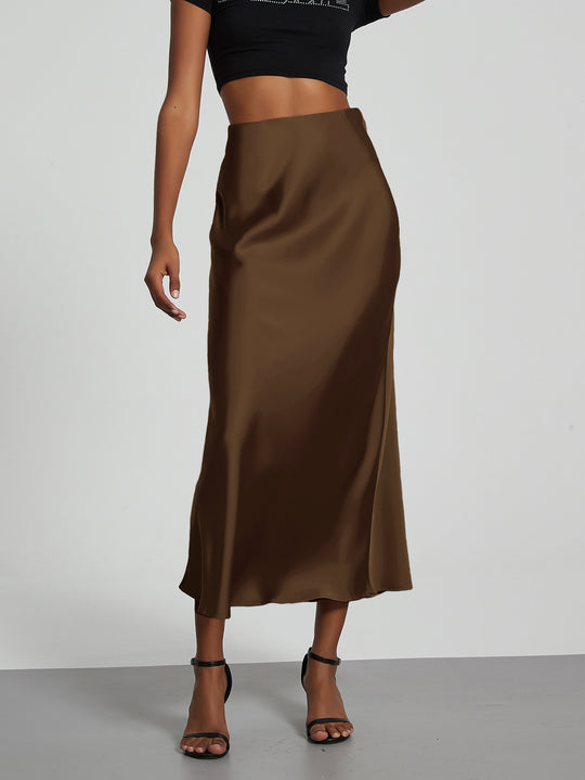 Damen Stilvolle Satin-Stretchrock mit hohem Bund und fließendem Schnitt R&B