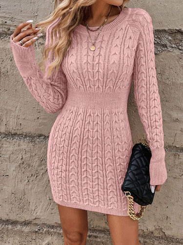 Damen Strickkleid mit Modernem Zopfdesign und Langen Ärmeln R&B