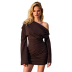 Damen Longsleeve Oberteil mit asymmetrischem Ausschnitt und raffiniertem Drapierungseffekt R&B