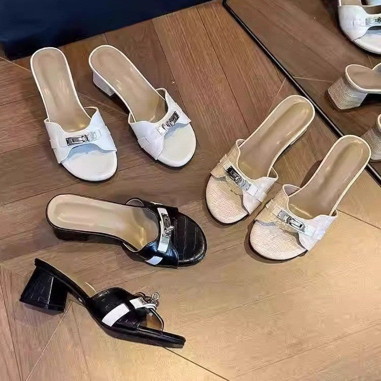Damen elegante Mules mit schimmerndem Metallakzent R&B