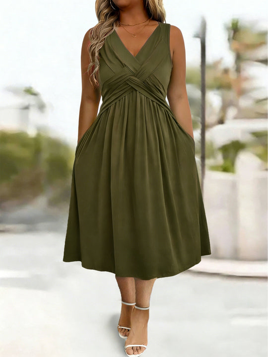 Damen Sommerkleid mit tiefem V-Ausschnitt und Seitentaschen R&B