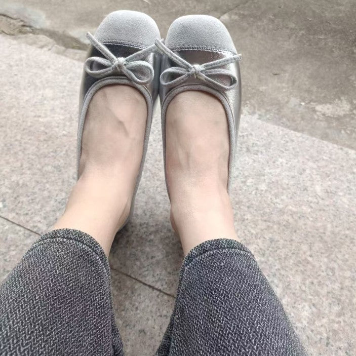 Damen Ballerinas mit zarten Schleifen und weichem Veloursleder EB