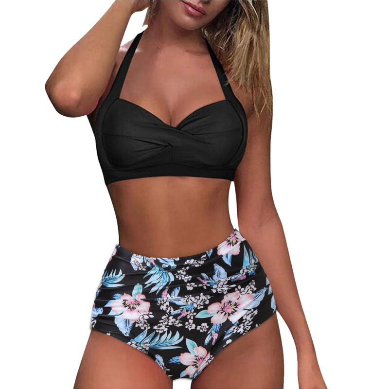 Damen Hochtaillierter Karobikini mit gerafftem Oberteil R&B