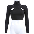 Damen trendiges Oberteil mit Cut-Outs und hohem Kragen R&B