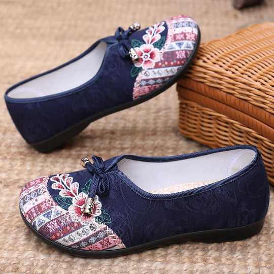 Damen Elegante und kunsthandwerkliche Ballerinas mit floralem Stickdesign R&B