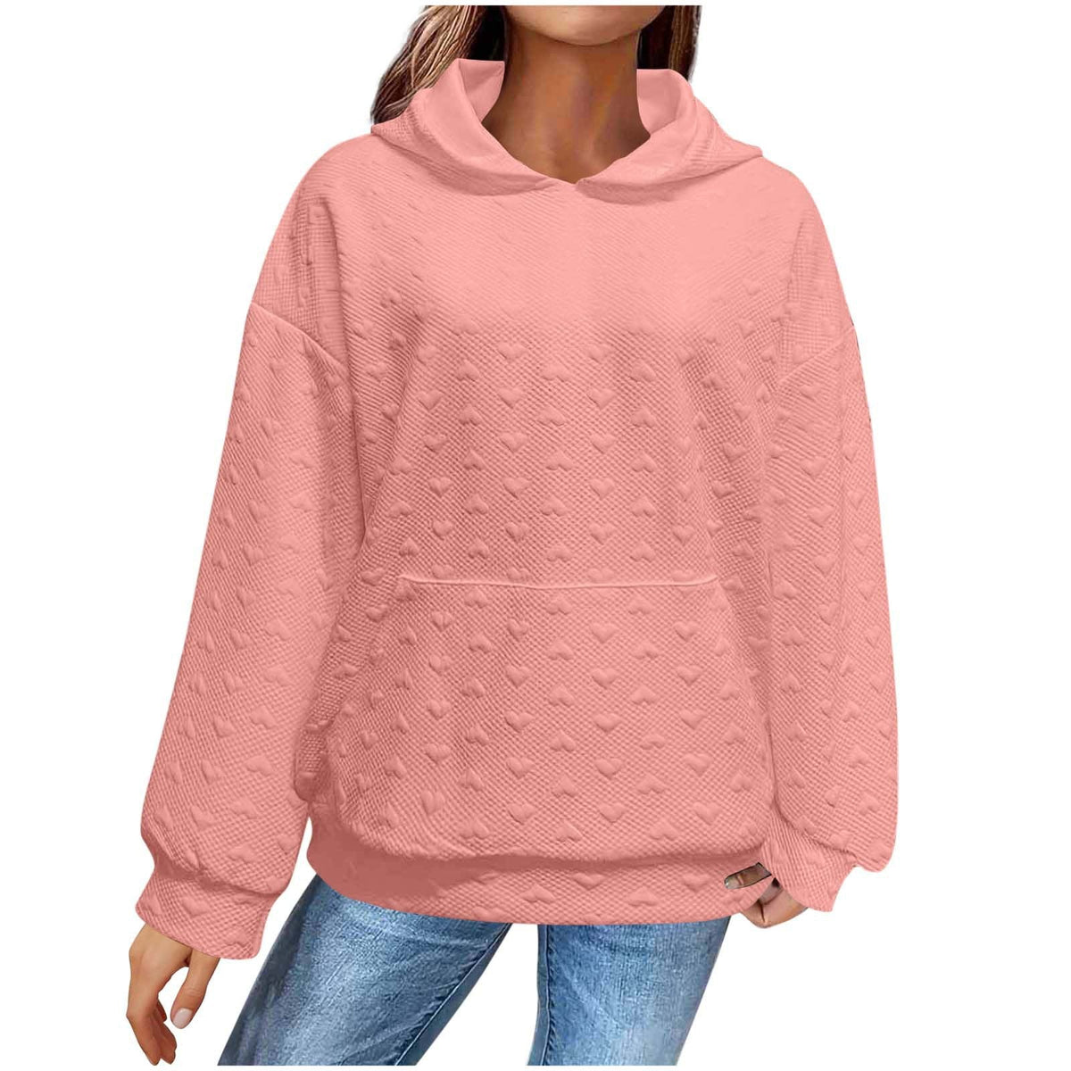 Damen Kapuzenpullover mit strukturiertem Herzmuster R&B