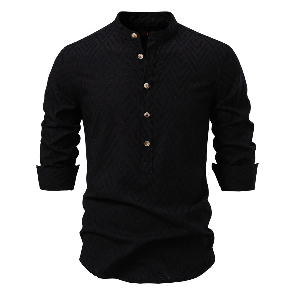 Herren Langarmshirt mit Stehkragen und modischem Muster