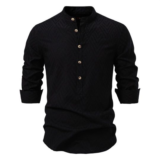 Herren Langarmshirt mit Stehkragen und modischem Muster R&B