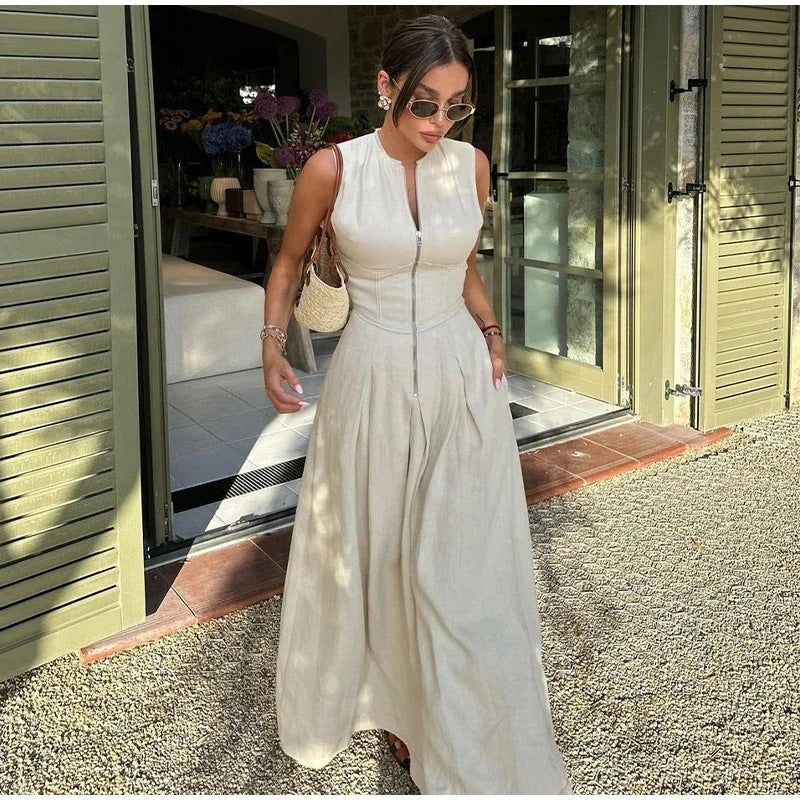 Damen Elegantes Midi-Kleid mit durchgehendem Reißverschluss und figurformendem Schnitt