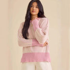 Damen lässiger Strickpullover mit modernem Rippenmuster und überschnittenen Schultern R&B