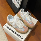Damen modische Sneakers mit eleganter Spitze und transparenter Schnürung R&B