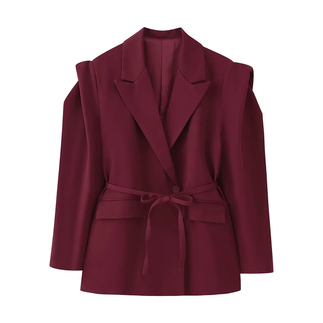 Damen Blazerjacke mit breiten Schultern und taillierbarem Gürtel R&B