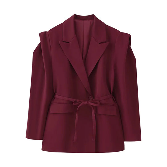 Damen Blazerjacke mit breiten Schultern und taillierbarem Gürtel R&B
