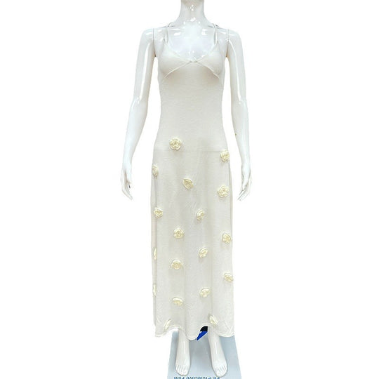 Damen elegantes glitzerndes Maxikleid mit floralen Applikationen R&B