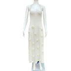 Damen elegantes glitzerndes Maxikleid mit floralen Applikationen R&B
