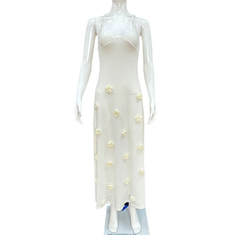 Damen elegantes glitzerndes Maxikleid mit floralen Applikationen R&B