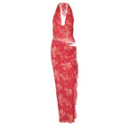 Damen Elegantes Maxikleid mit offenem Rücken und floralen Akzenten R&B