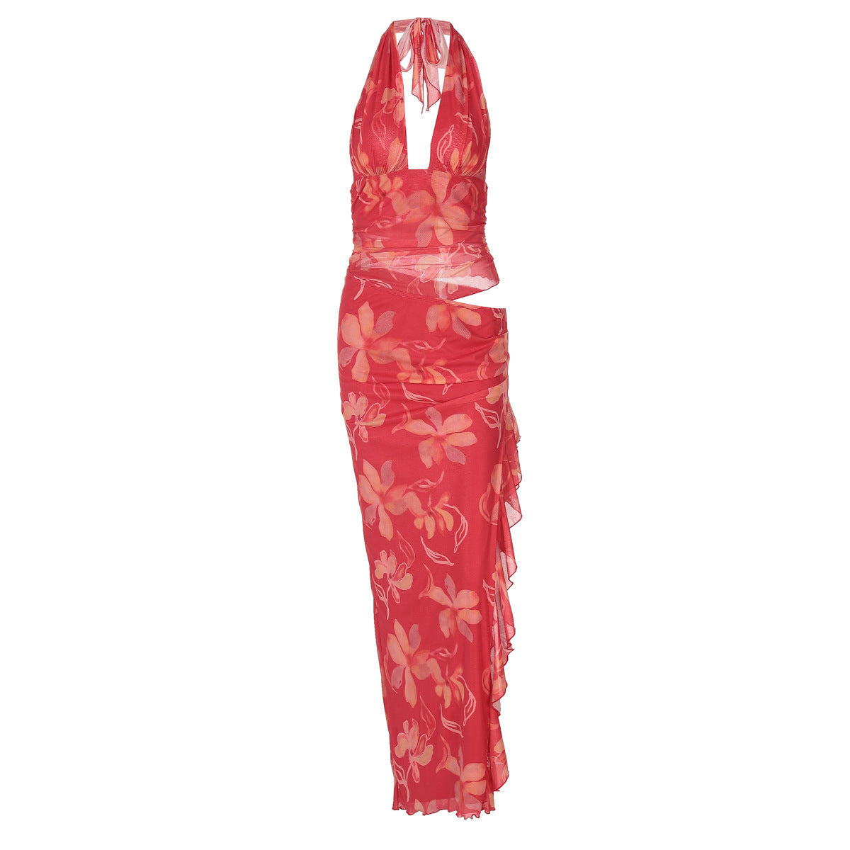 Damen Elegantes Maxikleid mit offenem Rücken und floralen Akzenten R&B
