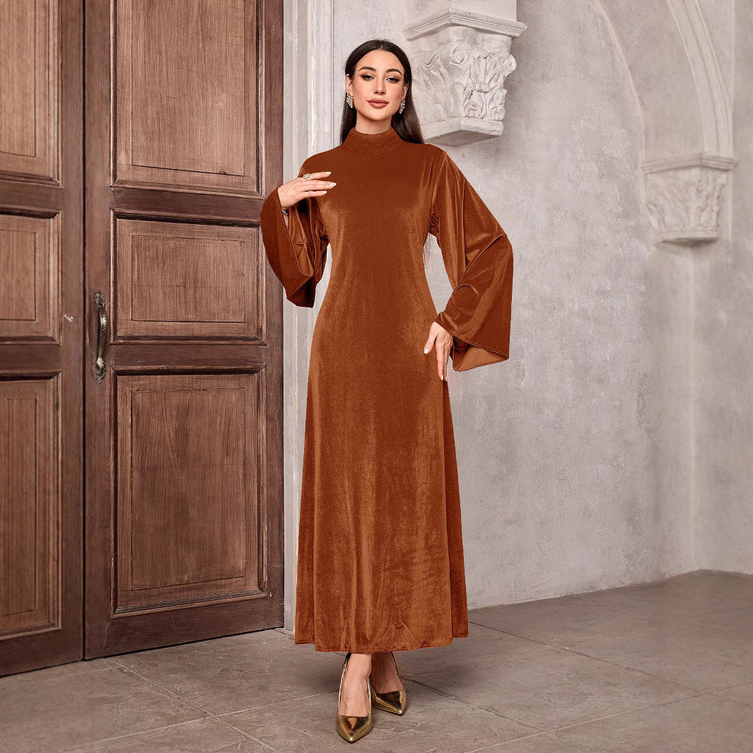 Damen Elegantes Maxikleid mit weitem Kragen und extravaganten Ärmeln R&B