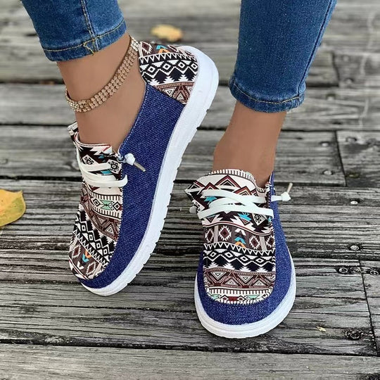 Damen Freizeitschuhe im trendigen Ethno-Design mit elastischen Schnürsenkeln und atmungsaktiven Obermaterialien R&B