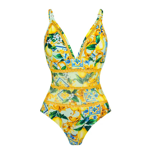 Damen Schwimmanzug mit floralem Design und V-Ausschnitt R&B