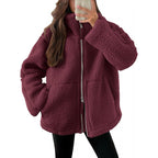 Damen Kuschelige Teddyfelljacke mit hohen Kragen und Reißverschluss R&B