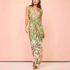 Damen Maxikleid mit floralem Muster und elegantem Knotendetail R&B