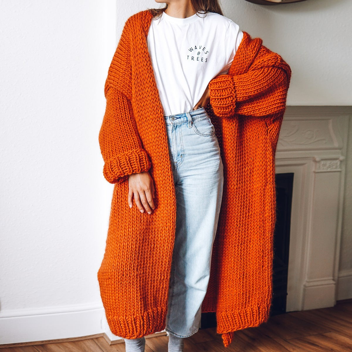 Damen Langärmeliger Grobstrick Cardigan R&B