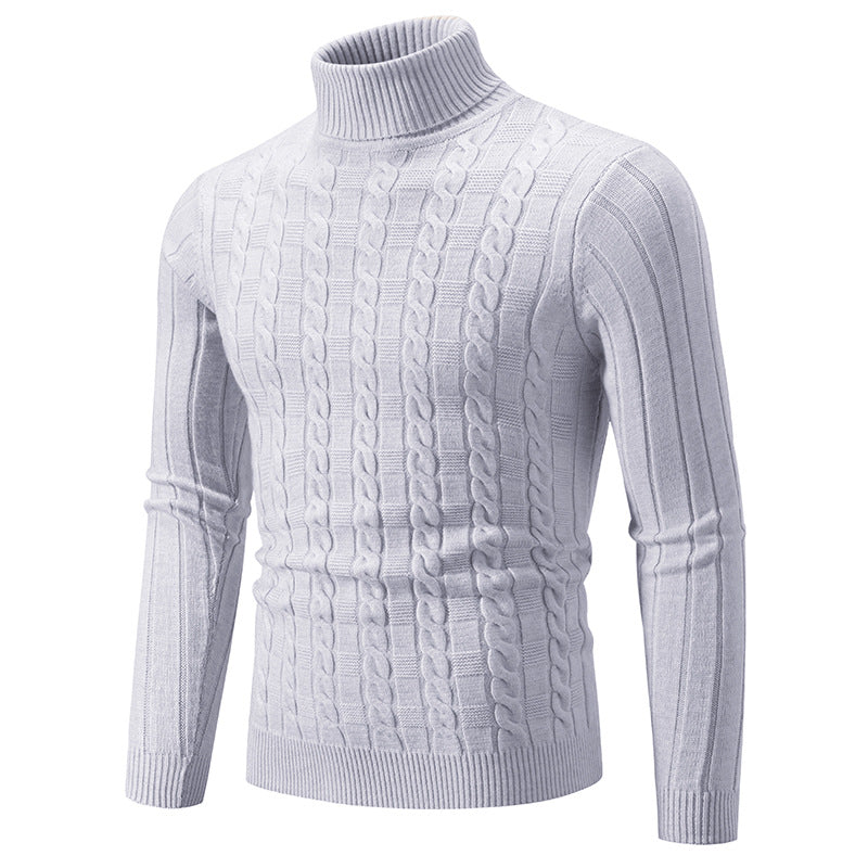 Herren Strickpullover mit hochgeschlossenem Kragen und Zopfmuster R&B