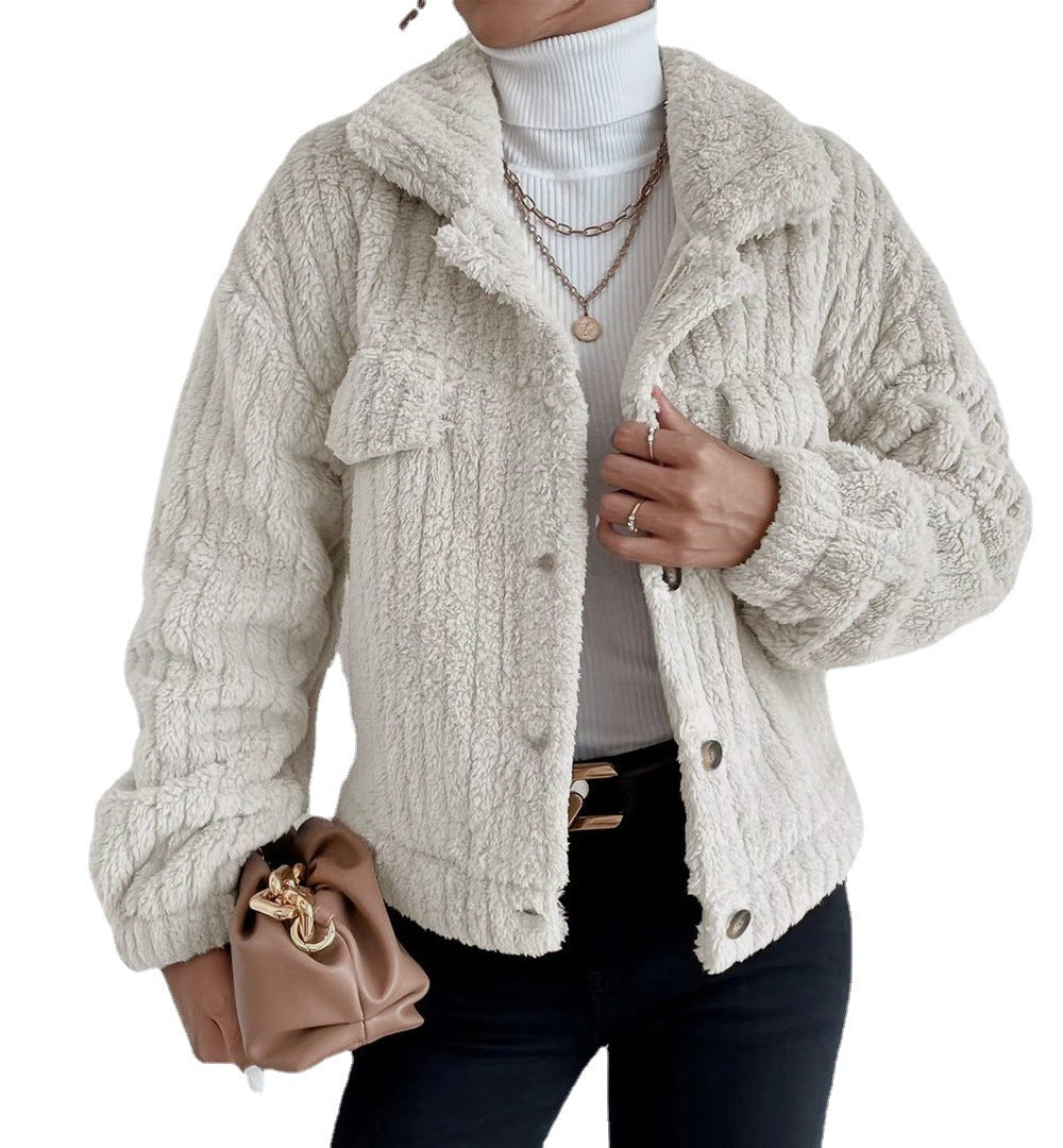 Damen kuschelige Overshirtjacke mit strukturiertem Fell R&B