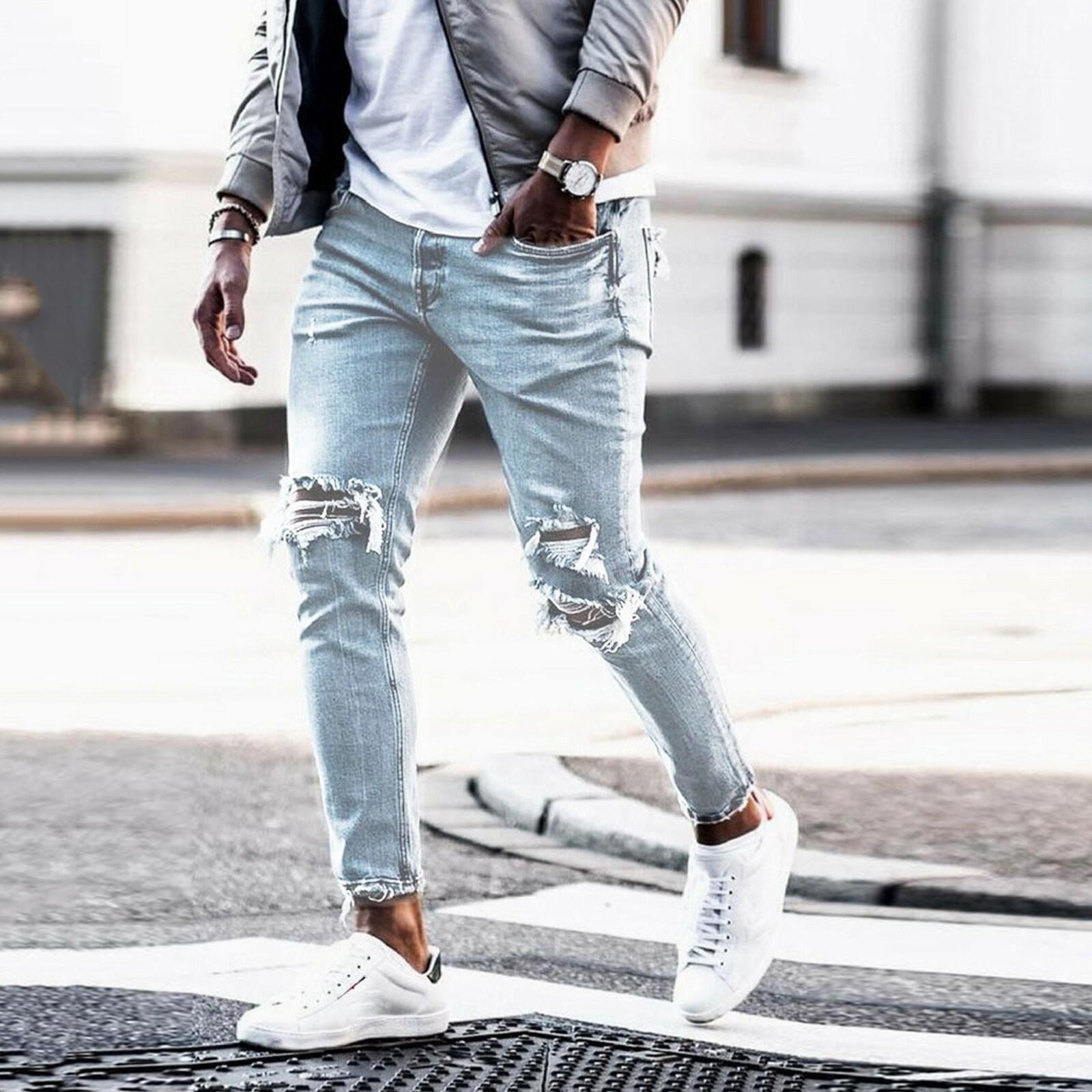 Herren Ripped Jeans im modernen Used-Look mit lässigem Schnitt R&B