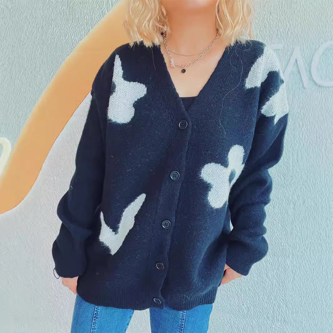 Damen gemütliche Strickjacke mit verspielten Motivakzenten R&B