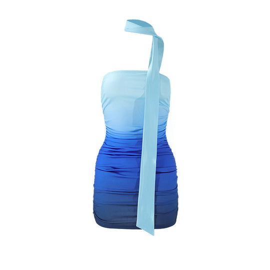 Damen figurbetontes Abendkleid mit schulterfreiem Design und seitlichem Gefransten R&B