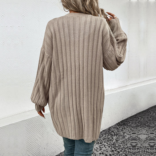 Damen Strickjacke mit tiefem V-Ausschnitt und lässigem Schnitt R&B