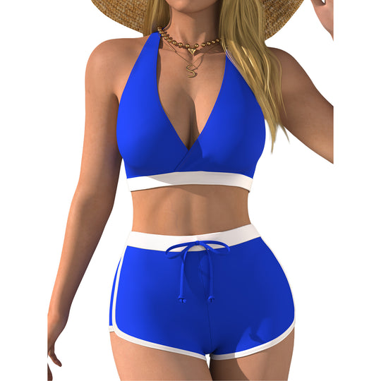 Damen Bikini-Oberteil mit tiefem V-Ausschnitt und knöchellanger Shorts R&B