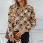 Damen lässiger Pullover mit floralem Muster und Rundhalsausschnitt