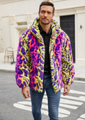 Herren Plüschjacke mit auffälligem Tierprint und Kapuze R&B