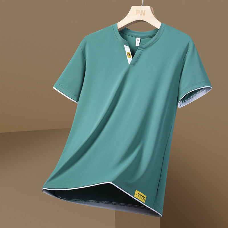 Herren nan atmungsaktives Funktionsshirt mit kontrastkanten und offenem V-Ausschnitt R&B