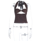 Damen Halter-Crop-Top mit gerafftem Design R&B