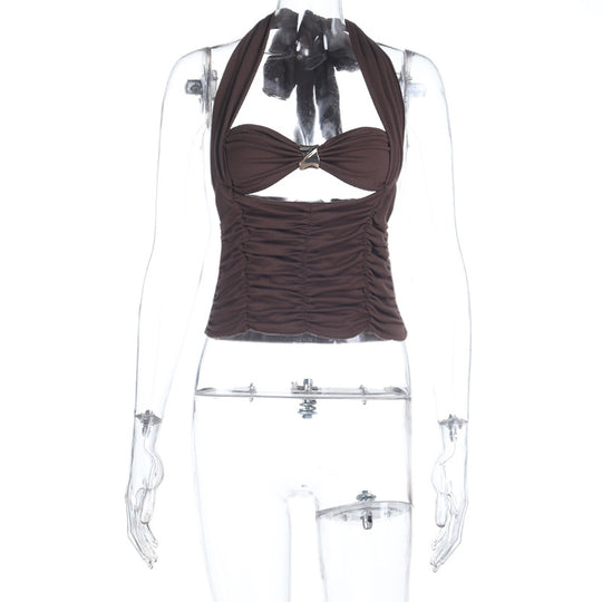 Damen Halter-Crop-Top mit gerafftem Design R&B
