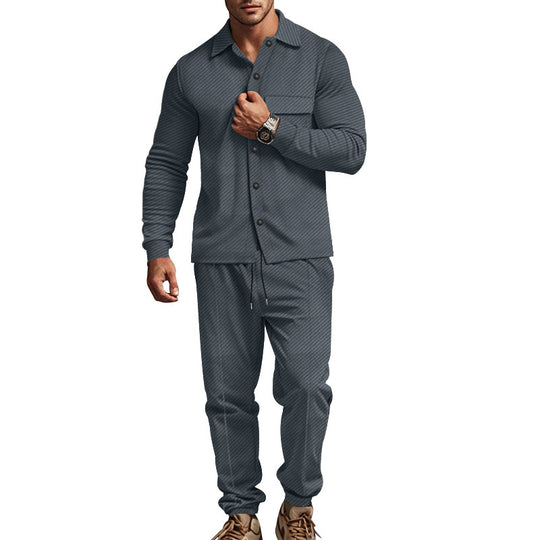 Herren nan urbanes Lounge-Zweiteiler mit Hemdjacke, Brusttasche und Kordel-Jogger aus strukturierter Baumwollmischung R&B