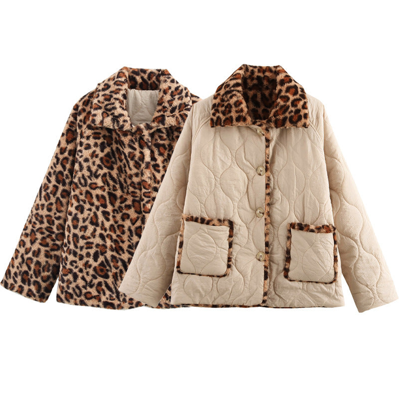 Damen gesteppte Jacke mit kuscheligem Leo-Kragen und praktischen Taschen R&B