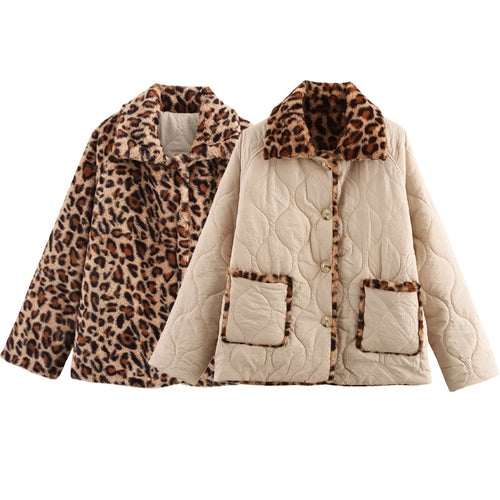 Damen gesteppte Jacke mit kuscheligem Leo-Kragen und praktischen Taschen R&B