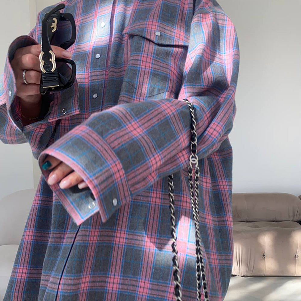 Damen karierte Hemdbluse im lässigen Oversize-Stil R&B