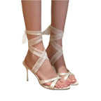 Damen elegante High Heel Sandalen mit raffinierter Spitzenborte R&B