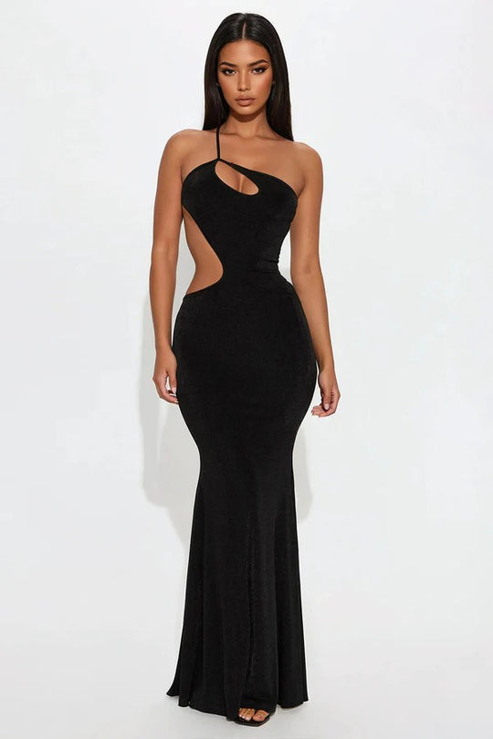 Damen figurbetontes Maxikleid mit tiefem Ausschnitt und Cut-Out-Details R&B