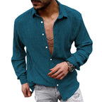 Herren nan strukturiertes Casual-Hemd mit Crinkle-Optik, Hemdkragen und legerem Oversize-Schnitt R&B