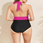 Damen Einteiler Badeanzug mit tiefem V-Ausschnitt und hohem Taillenslip R&B