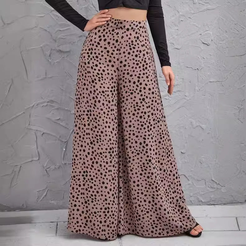 Damen Weite Palazzo-Hose mit modernem Punktmuster und hohem Bund R&B